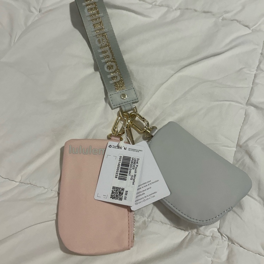 lululemon athletica dual pouch wristlet pink gold white